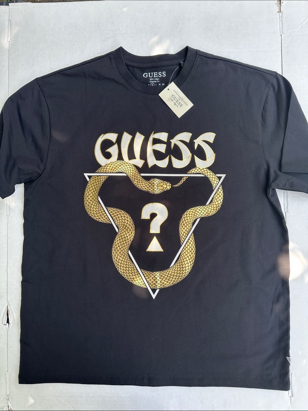 GUESS Black Short-Sleeve Tee with Gold Snake Graphic